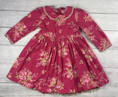 Room Seven. Long Sleeve Dress. Size 92, 2T Pink Floral Flower Pleated Lined Lace - Image 1 of 4