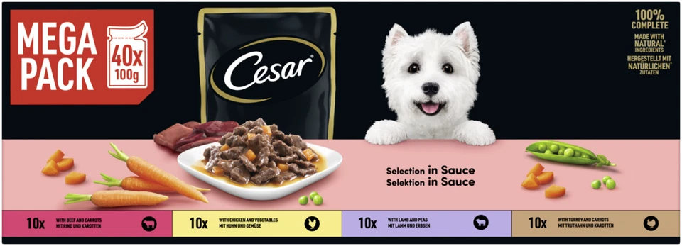 40x100g Cesar Hundefutter Nassfutter Multipack Selektion in Sauce 4 Varietäten - Bild 1 von 1