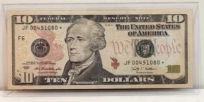RARE 2009 $10 Star Note Bill Print/Run 640K JF00491080* - Image 1 of 4