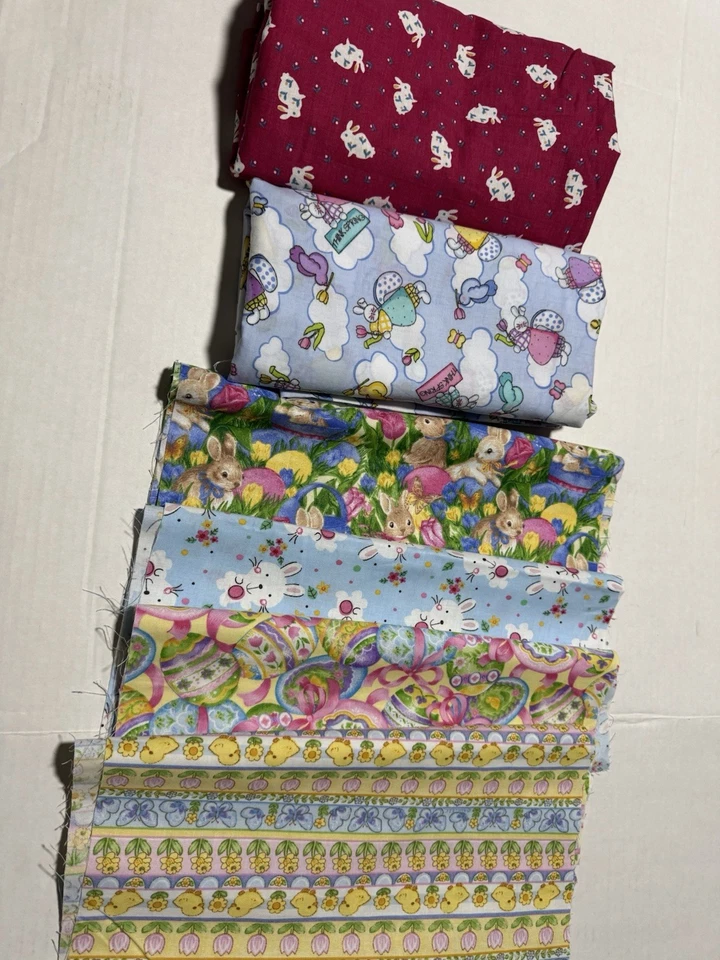 Hoppy Easter Cotton Fabric Bunny Cotton Fabric  2 Pieces 2 Yds 4 Pcs 12 X 20 - Image 1 of 1