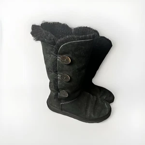 UGG Bailey 3 Button Classic Tall Boots Sz 8 3 Button Black Suede Sheepskin - Picture 1 of 11