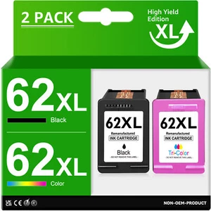XXL 62XL Black Color Ink Cartridges for 62 HP Envy 5660 7640 7645 OfficeJet 5740 - Picture 1 of 10