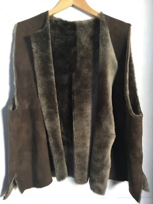 Eskandar Neiman Marcus OS Rich Brown Shearling Leather Open Vest 52” C Lagenlook - Image 1 of 4