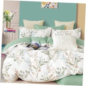 Natural Cotton 3pcs Botanical Comforter Sets Queen Size-Green Comforter with - Picture 1 of 8