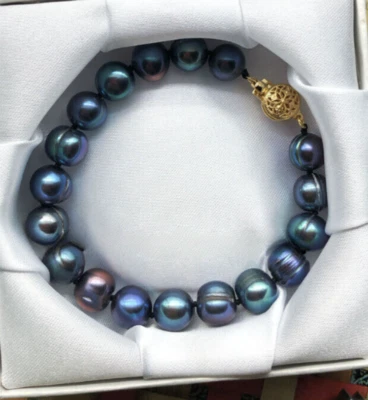 nuevo MAR DEL SUR AAA 11-10MM azul pavo real PULSERA PERLA 7,5-8 pulgadas Foto 1 de 3
