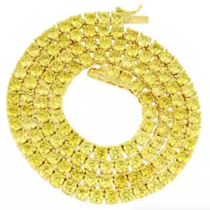 4mm 1 Row Tennis Necklace 14K Gold Finish Yellow Canary Lab Diamonds 24 inches - Picture 1 of 2