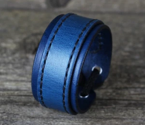 Blue leather bracelet, Men's cuff, Women accessories. - Picture 1 of 9