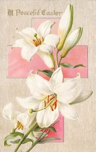 Vintage Postcard: Peaceful Easter, Lilies, Embossed, DB 1910's Unposted - Picture 1 of 2