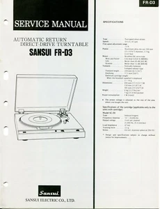 Manual de Servicio Tocadiscos Sansui Modelo FR-D3 Retorno Automático Accionamiento Directo - Imagen 1 de 3