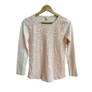 J Crew hellrosa Langarm Rundhals Pailletten vorne Damen Größe XS T-Shirt - Bild 1 von 12
