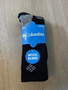 New Columbia Men's Wool Blend Crew Socks 2 Pairs Shoe Size 6-12 Black/Gray - Picture 1 of 6