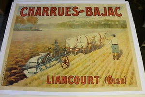 AFFICHE AGRICOLE 1900 CHARRUES BAJAC LIANCOURT OISE traction BOEUF LITHO brabant - Imagen 1 de 8