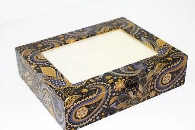 Wood handmade storage/trinket box/flexible compartments Moorcroft style Flower - Image 1 of 4