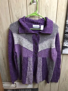 Alfred Dunner Gray Purple  Pullover Sweater small 3 button - Picture 1 of 2