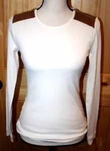 Lauren Ralph Lauren Damen cremefarben mit braunem Reißverschluss-Schulter Rippstrick Top XS *neu mit Etikett* - Bild 1 von 3