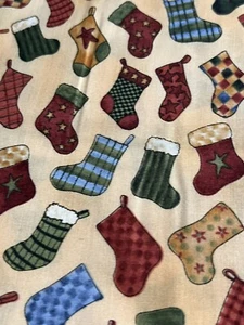 Christmas Fabric Stocking Toss Teresa Kogut SSI 100% Cotton YARD Vintage New - Picture 1 of 3