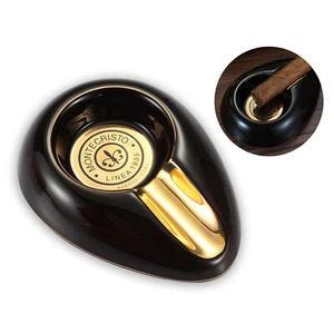 Black Ceramic Cigar Ashtray Outdoor Portable 1 Ash Slot Holder Cigarette Tool - Imagen 1 de 8