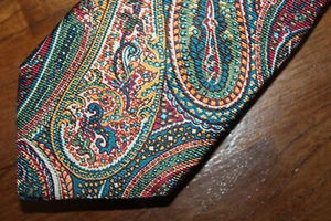 DANIEL CREMIEUX MENS NECKTIE 100% SILK PAISLEY GOLD & MULTICOLOR - Picture 1 of 5
