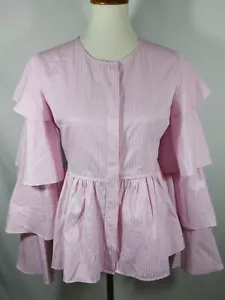 Walter Baker Jordan Top Bluse rosa Streifen Baumwolle Knopfleiste Rüschen 158 $ Größe S - Bild 1 von 11
