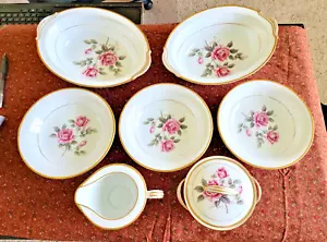 Noritake China Lindrose 5234 2 Serving Dishes Creamer & Sugar w/Lid 3 Salad Bowl - Picture 1 of 24