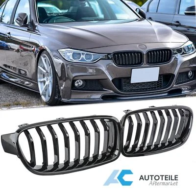Grill Kühlergrill Nieren Schwarz Glanz für BMW 3er F30 F31 11-18 Einzelsteg - Bild 1 von 4