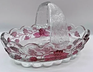 CESTA DE UVAS DE VIDRIO WESTMORELAND RUBÍ Y PLATO PEQUEÑO TRANSPARENTE - Imagen 1 de 10