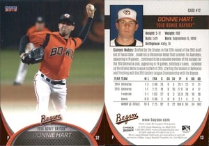 Donnie Hart 2016 Choice Bowie Baysox #12 RC Card FREE SHIP *AutographDen* - Picture 1 of 1