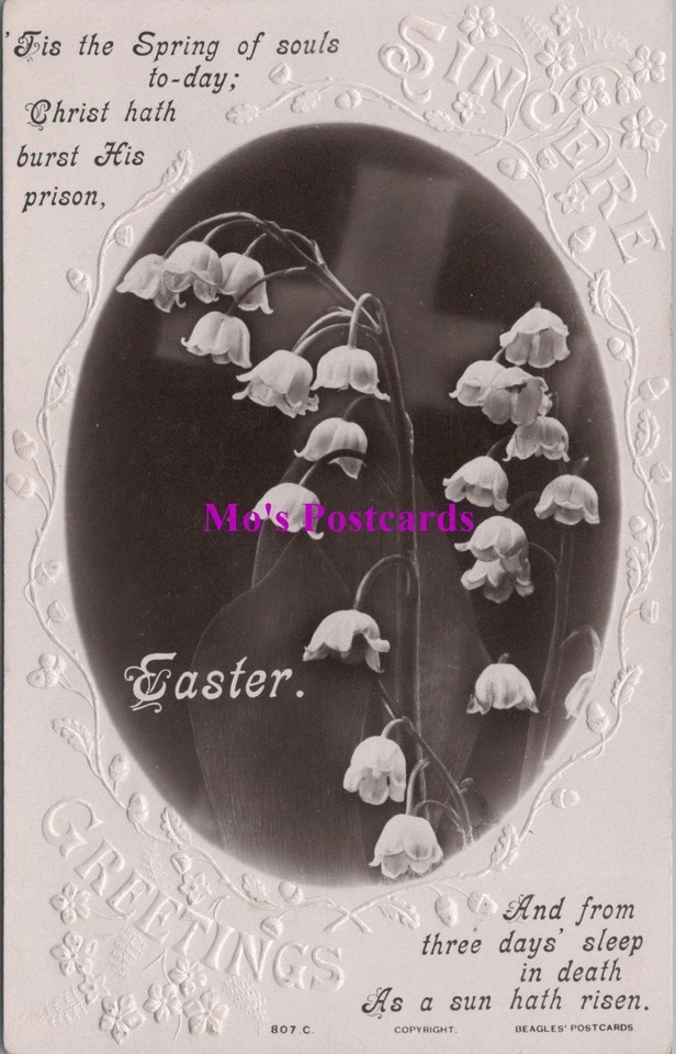 Embossed Greetings Postcard - Easter Snowdrop Flowers  HM252 - Image 1 of 2