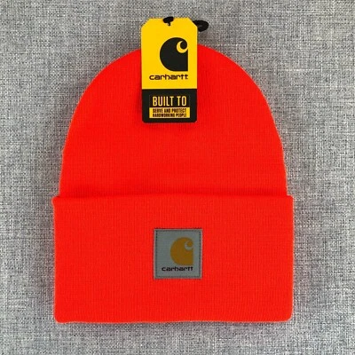 Carhartt Knit Beanie Hat Neon Orange Work Wear A18 OS NEW NWT Construction - Image 1 of 4
