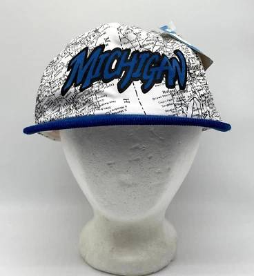 Vintage Michigan Map Cap DEADSTOCK Snapback Hat All Over Print USA NWT - Image 1 of 4