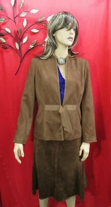 Jacques Vert brown plush fabric Jacket & skirt occasional suit UK 12, EU 38 - Picture 1 of 12