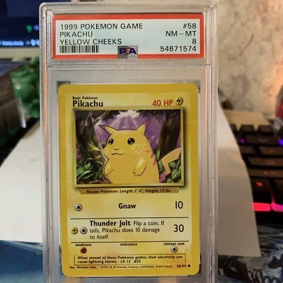 1999 POKEMON GAME PIKACHU YELLOW CHEEKS #58  PSA 8 - Image 1 of 2