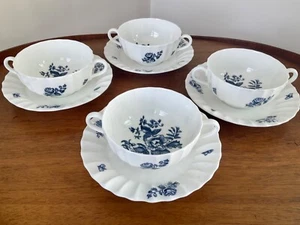 Vtg Royal Worcester BLUE SPRAYS Set of 4 Cream /Soup Bowls & Underplates England - Picture 1 of 12