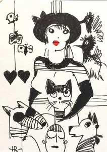 Tetiana Aceo Painting Original Pen Paper Art Abstract Portraits Figures Black - Picture 1 of 1