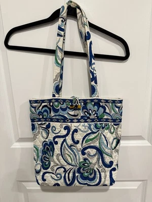 Bolso de Mano Vera Bradley Diamante Acolchado Azul/Blanco/Verde Flor de Amapola Botón Foto 1 de 4