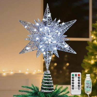 Puntale per Albero Di Natale a Forma Di Stella, 11" Puntale Con Base Spirale Tel - Immagine 1 di 4