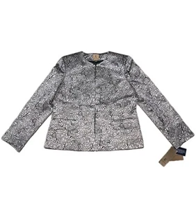 Kasper 12 Blazer Black Silver & Gold Metallic Sequin Open Front Lined Jacket NWT - Picture 1 of 11