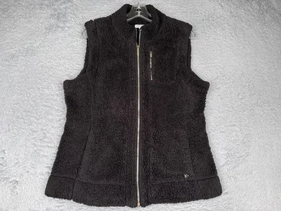 Chaleco Calvin Klein Mujer Grande Negro Sherpa Vellón Cremallera Bolsillos Frontales Cálido Foto 1 de 4