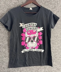 Country Concert 2016 Womens T-Shirt Size M Black Skull Floral Graphic - Picture 1 of 9