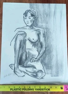 Hilda Rubin Listado Artista Firmado Carbón Dibujo Mujer Desnuda Años 60? MCM #8 - Imagen 1 de 9