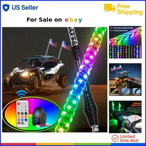2PCS 3FT Spiral RGB LED Whip Light Offroad ATV UTV RZR Polaris Dune Buggy - Picture 1 of 11