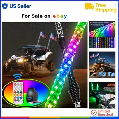 2PCS 3FT Spiral RGB LED Whip Light Offroad ATV UTV RZR Polaris Dune Buggy - Image 1 of 4