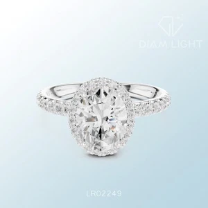 Anillo de compromiso de oro blanco de 14 k con halo de diamantes cultivados en laboratorio ovalado de 2,18 quilates certificado IGI - Imagen 1 de 12
