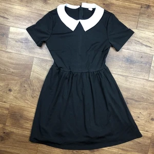 Sunfaynis Gr. L schwarz weiß Peter Pan Kragen Wednesday Addams Kostüm Kleid *lesen - Bild 1 von 8