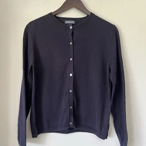  Lands End marineblaue Strickjacke mit Knopfleiste Medium Petite 10-12 klassischer Pullover Baumwolle - Bild 1 von 17