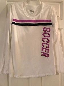 Girls Justice Size 18 White w/Black & Purple Glitter SOCCER Long Sleeve Top - Picture 1 of 4