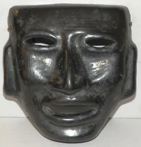 Black Mexican Pottery Face Mask Wall Hang 7.5" x 7" - Picture 1 of 2