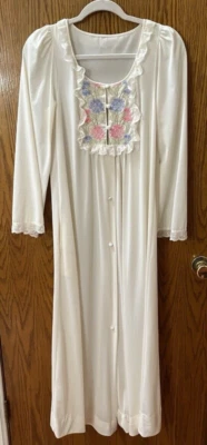 VTG Gossard Nylon Artemus  House Coat Small Ivory Pink Blue made in USA silky - Image 1 of 4