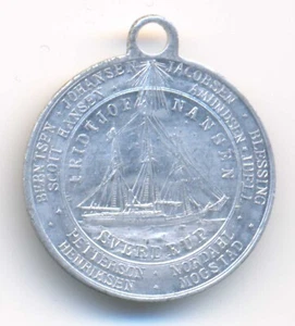 Norwegische Polarexpedition 1893-1896 Fridtjof Nansen Rahmen Schiff Memo Alumin Medaille - Bild 1 von 2