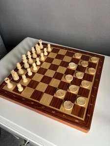 Mixlore Holz klappbar Schach & Dame klappbar klassisch Strategie Brettspiel Set - Bild 1 von 16